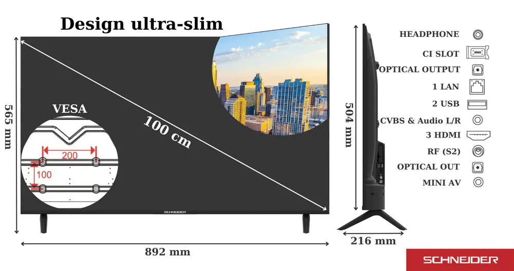 Televizor FHD DLED Smart VIDAA Schneider LED40-SC591K, 100 cm, Clasa E, Borderless, Negru [5]
