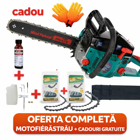 DRUJBE SI MOTOCOASE - Drujba 5200 Micul Padurar VERDE +2 lanturi + ulei + manusi