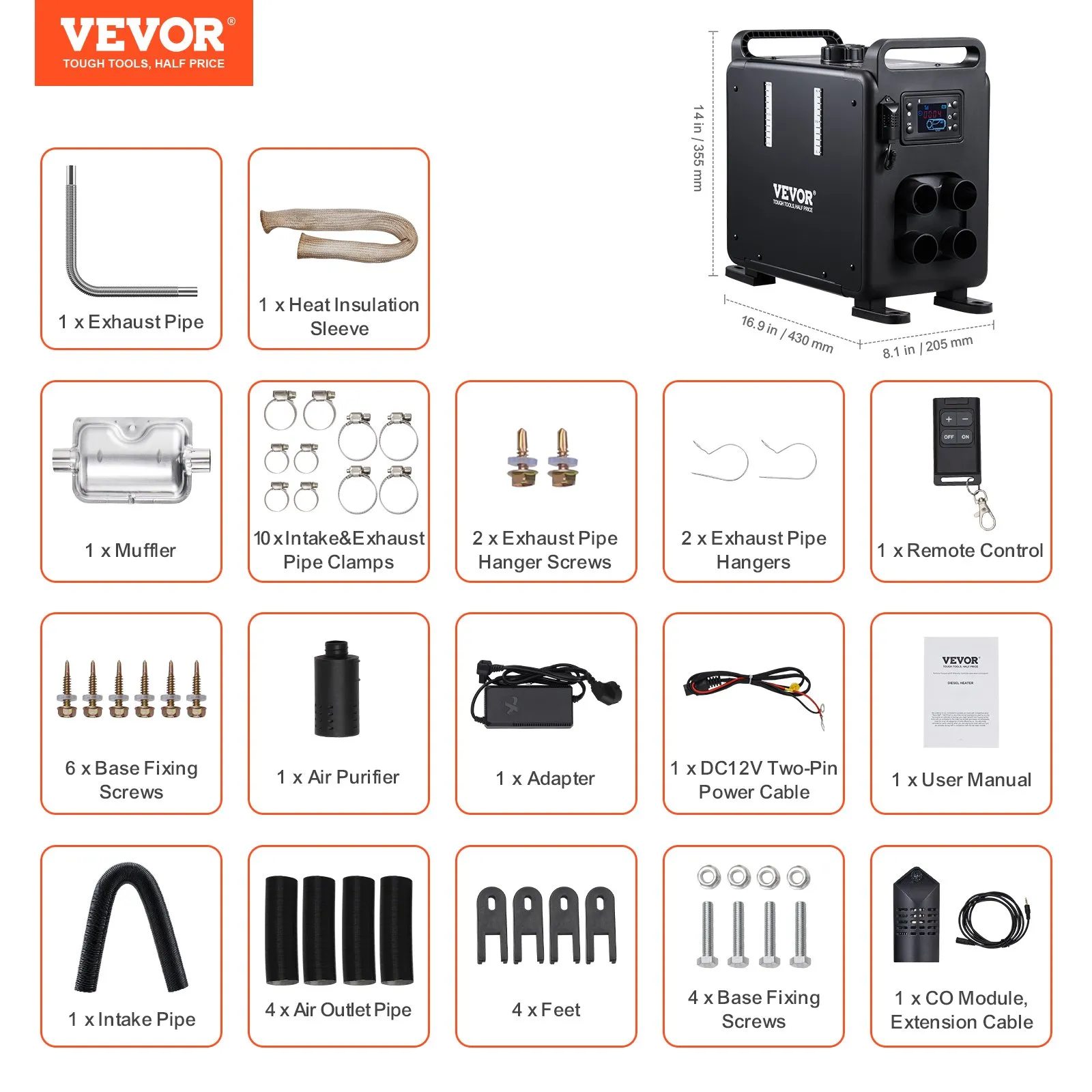 Încălzitor diesel VEVOR 8KW, încălzitor de aer diesel multifuncțional 12V/24V, 220V ,control prin aplicație Bluetooth, telecomandă și ecran de afișare, alarmă CO [4]