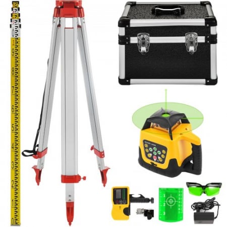 NIVELE  LASER - Kit laser verde rotativ Vevor 500m+1.65m Trepied din aluminiu , rigla gadata 5m