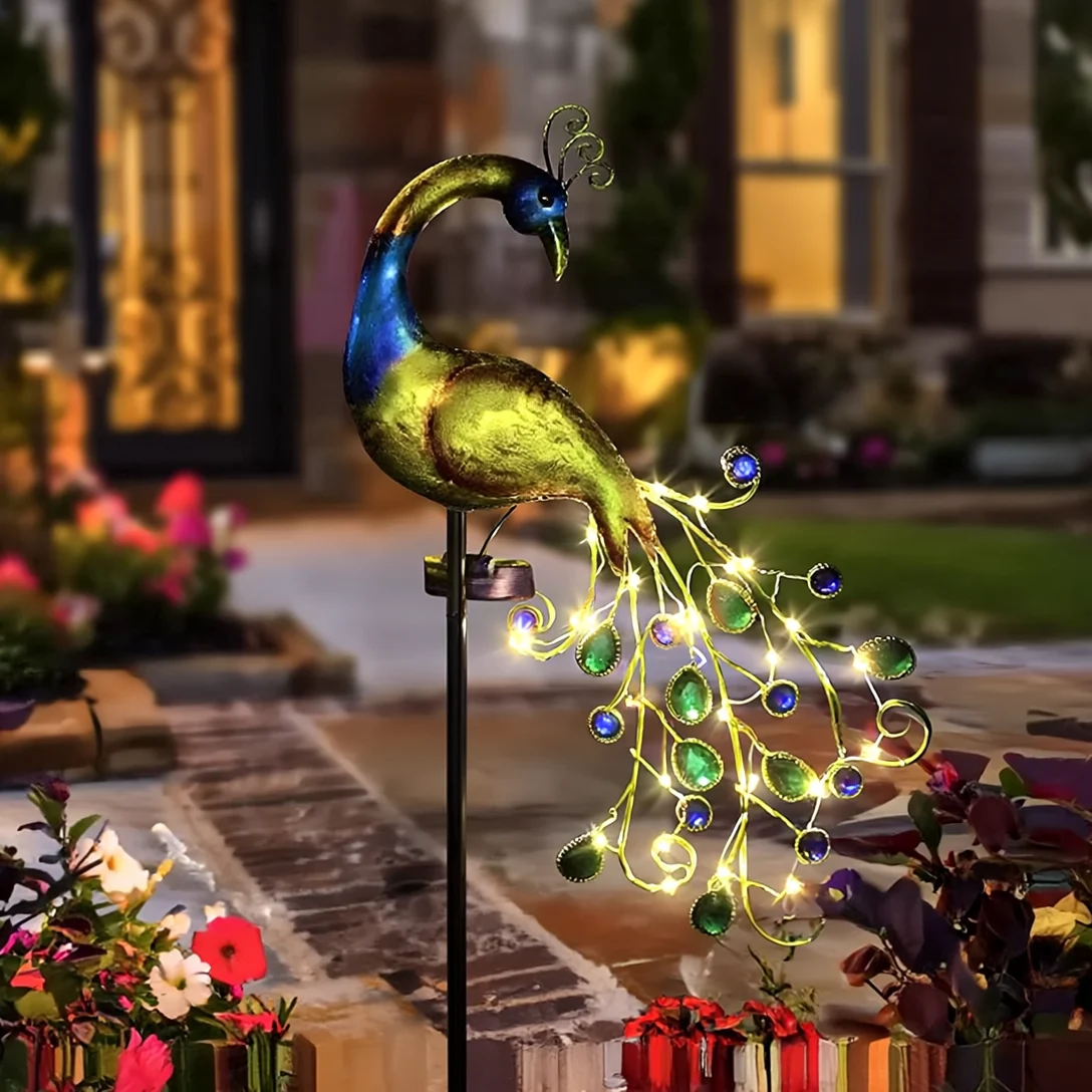 LAMPI SOLARE - Lampa Solara Decorativa Paun LED - Iluminare Eleganta pentru Gradina Ta
