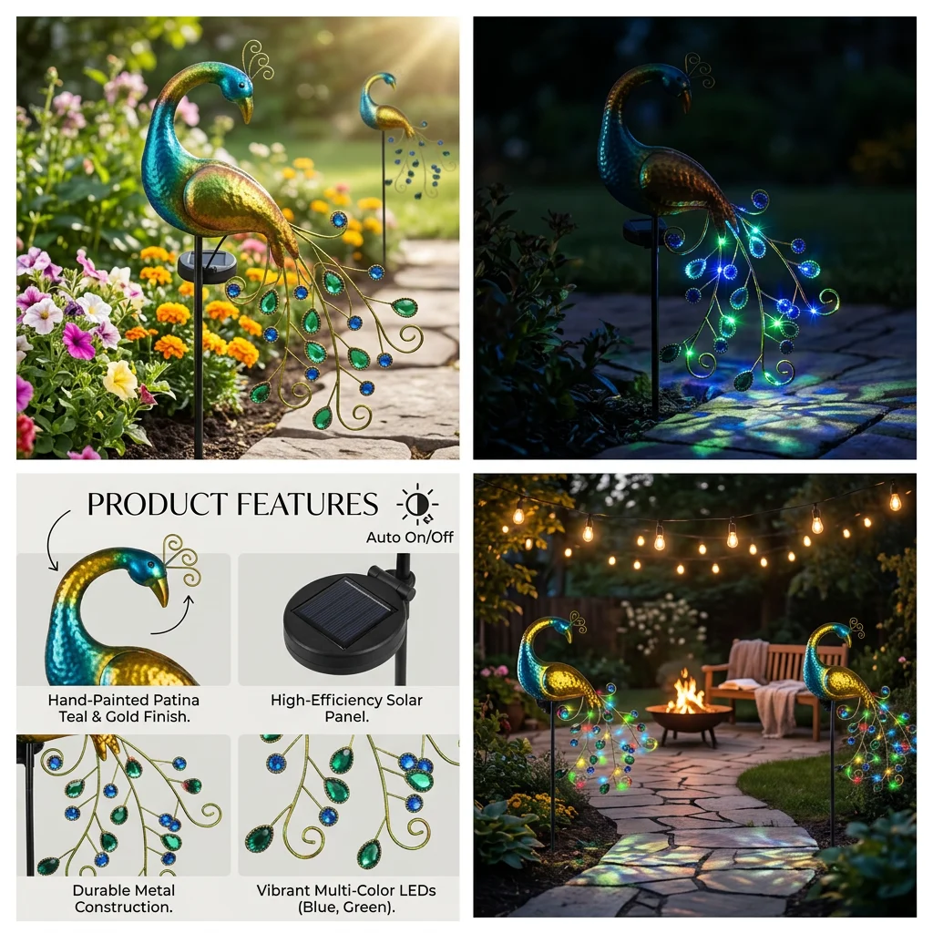 Lampa Solara Decorativa Paun LED - Iluminare Eleganta pentru Gradina Ta [4]
