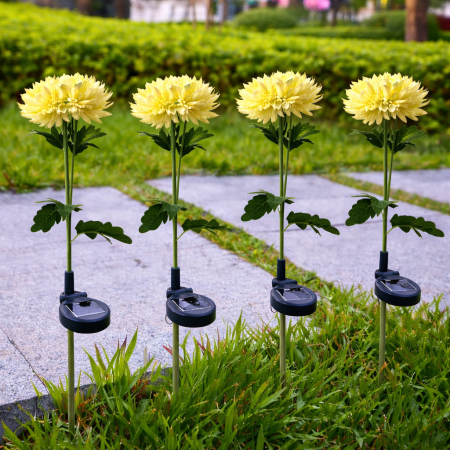 LAMPI SOLARE - SET  4 LampI Solara LED tip Crizantema cu o floare pentru Gradina, Inaltime 70 cm
