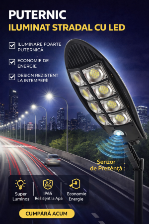 LAMPI SOLARE - Lampa Stradala cu Incarcare Solara, LED, 60W, Negru, Model W788A-4