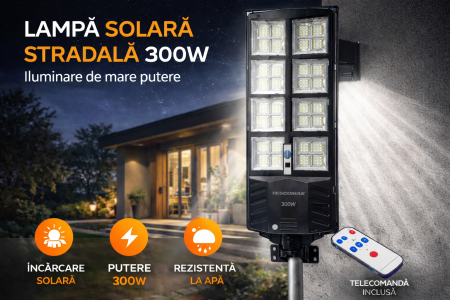Lampa stradala solara integrata cu telecomanda, Putere - 300 W, culoare negru [0]