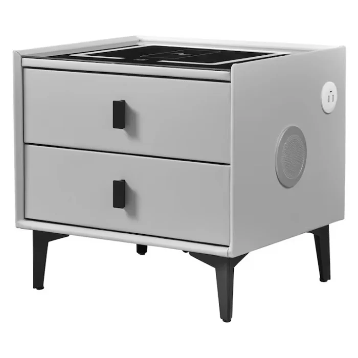 ELECTROCASNICE - Noptieră Smart Multifuncțională Premium cu LED Tactil, Încărcare Wireless Qi, USB-C și Difuzor Bluetooth, 50 x 40x 46 cm