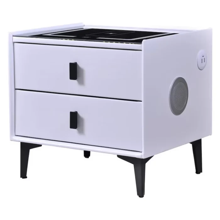 ELECTROCASNICE - Noptieră Smart Multifuncțională Premium cu LED Tactil, Încărcare Wireless Qi, USB-C și Difuzor Bluetooth, 50 x 40x 46 cm