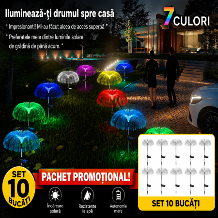 LAMPI SOLARE - SET 10 LAMPI SOLARE TIP MEDUZA 7 culori rgb