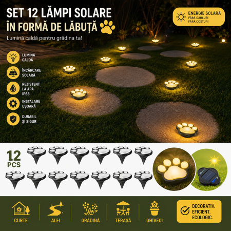 LAMPI SOLARE - SET 12 Lampi solare pentru gradina, Led, Tip laba de urs