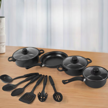 Set 13 Piese Vase Gatit Antiaderente Non-Stick - Oale, Tigai, Capace Sticla si Ustensile [2]
