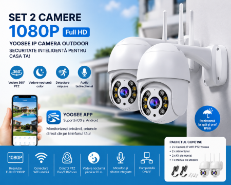 CAMERE SUPRAVEGHERE - SET 2 CAMERE 1080 HD ip camera exterior enterior smart house security cctv 2MP 2 antenna