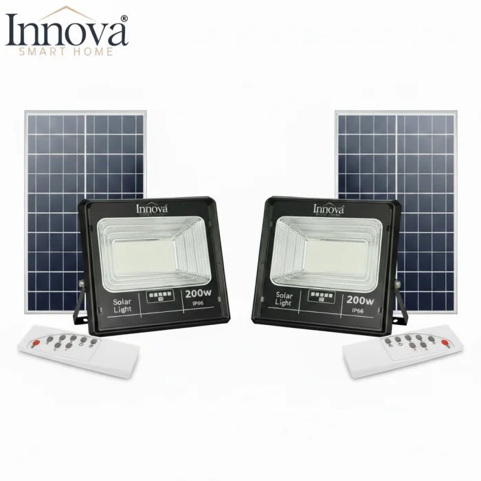 LAMPI SOLARE - SET 2 Proiectoare LED INNOVA 200W Cu Panou Solar si telecomanda, IP66