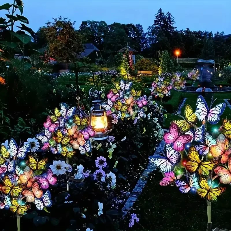 Set 2x lampa solara decorativa Fluturi, Led, multicolor, IP66, 70cm [1]