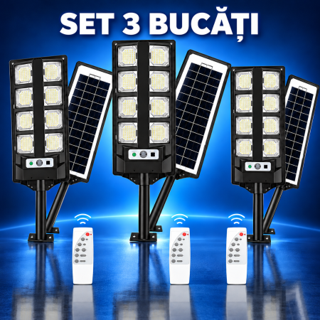 LAMPI SOLARE - SET 3 LAMPI STRADALE   55cm,   cu   Panou   Solar   Integrat , senzor lumina