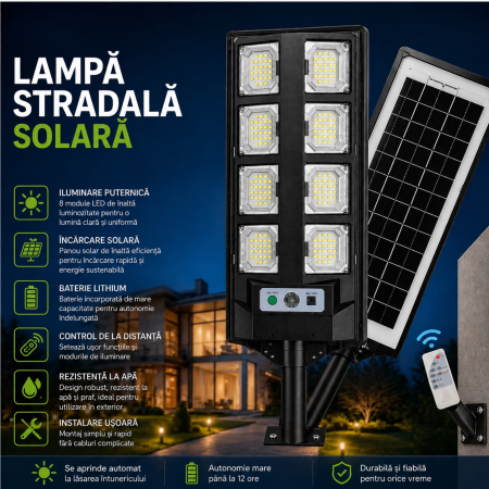 SET 3 LAMPI STRADALE   55cm,   cu   Panou   Solar   Integrat , senzor lumina [4]