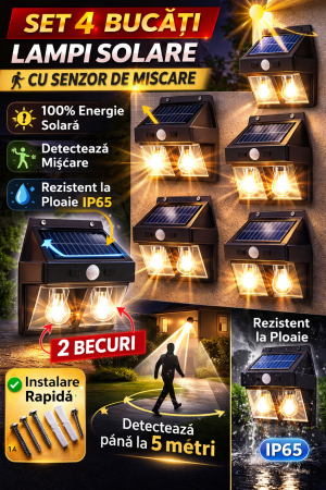 LAMPI SOLARE - Set 4 Lampi Solare de Perete cu 2 Becuri LED 28W