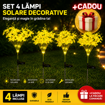 LAMPI SOLARE - CADOU + SET 4 LAMPI SOLARE FLOARE GALBENA 75CM