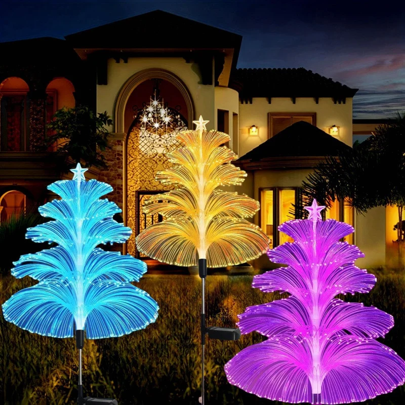 Set 4 Lămpi Solare tip Fântână cu Fibră Optică – Iluminare Multicoloră pentru Decorațiuni [1]