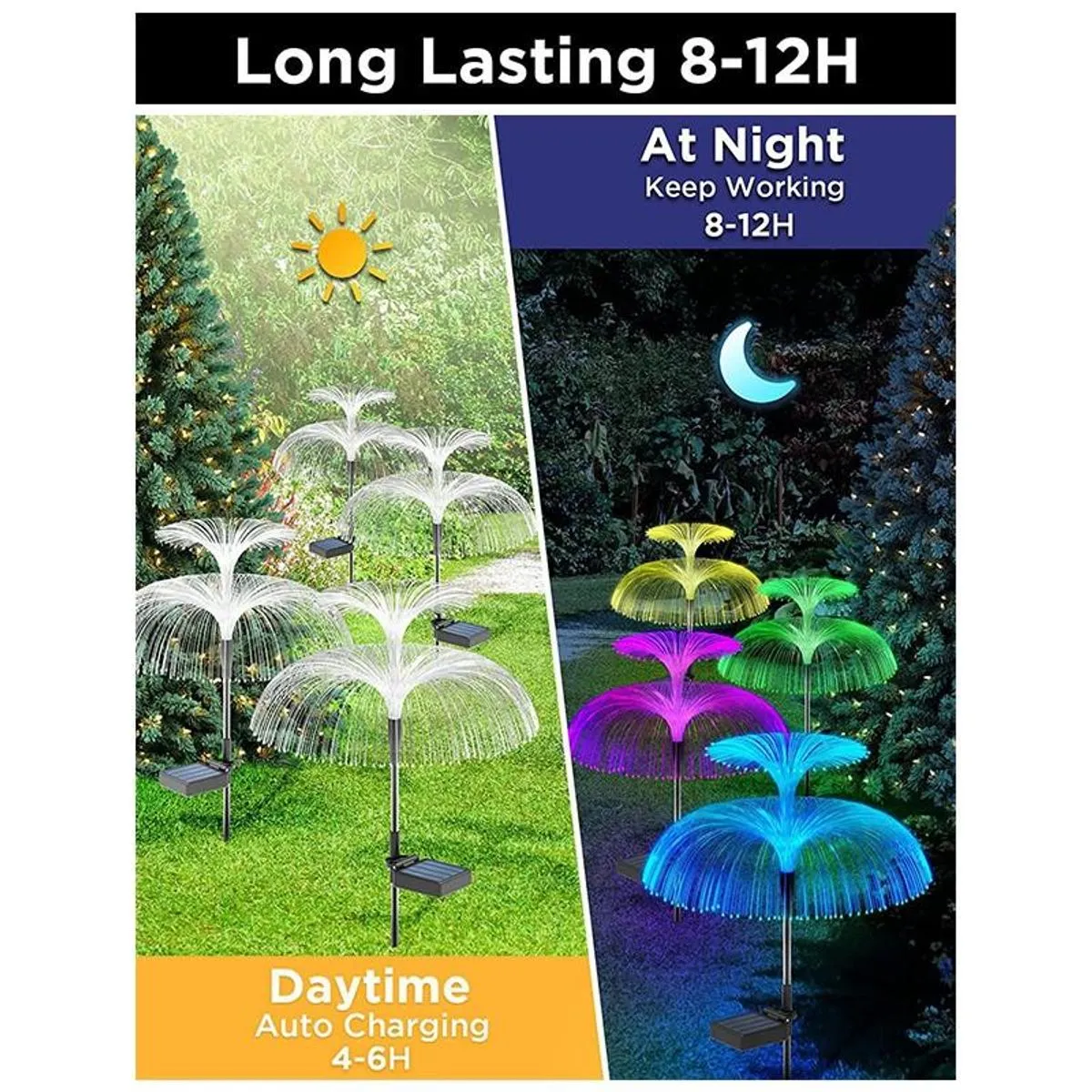 SET 5 Lampi solare decorativa, tip meduza, pentru gradina, cu lumina LED RGB, fibra optica, 7 culori [3]