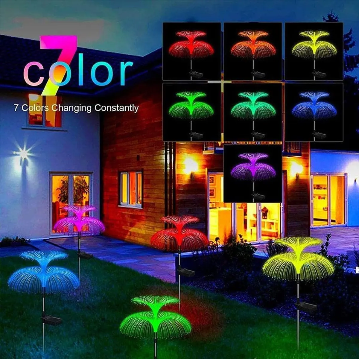 SET 5 Lampi solare decorativa, tip meduza, pentru gradina, cu lumina LED RGB, fibra optica, 7 culori [4]