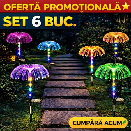 SET 6 Lampi solare decorativa, tip palmier, pentru gradina, cu lumina LED RGB, fibra optica, 7 culori [0]