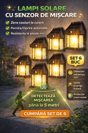 LAMPI SOLARE - Set 6 x Lampa solara de perete cu senzor de miscare
