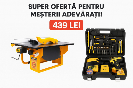 SCULE CONSTRUCTII - PACHET PROMO  Circular cu masa + bormasina 30 accesorii