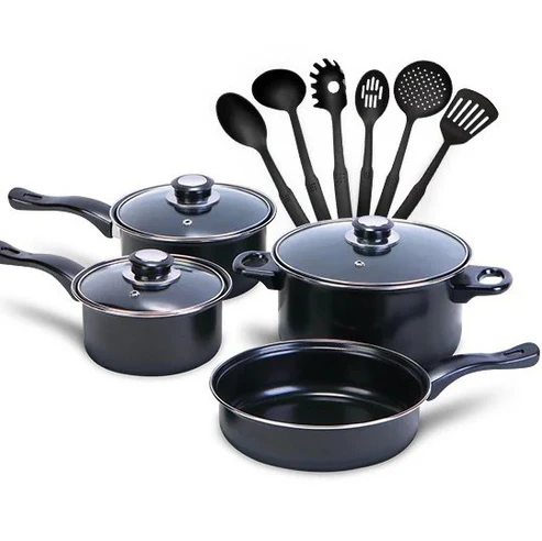 DIVERSE - Set Gatit 13 Piese, Oale si Tigaie Antiaderente cu Ustensile, Capace Sticla, Ideal Bucatarie