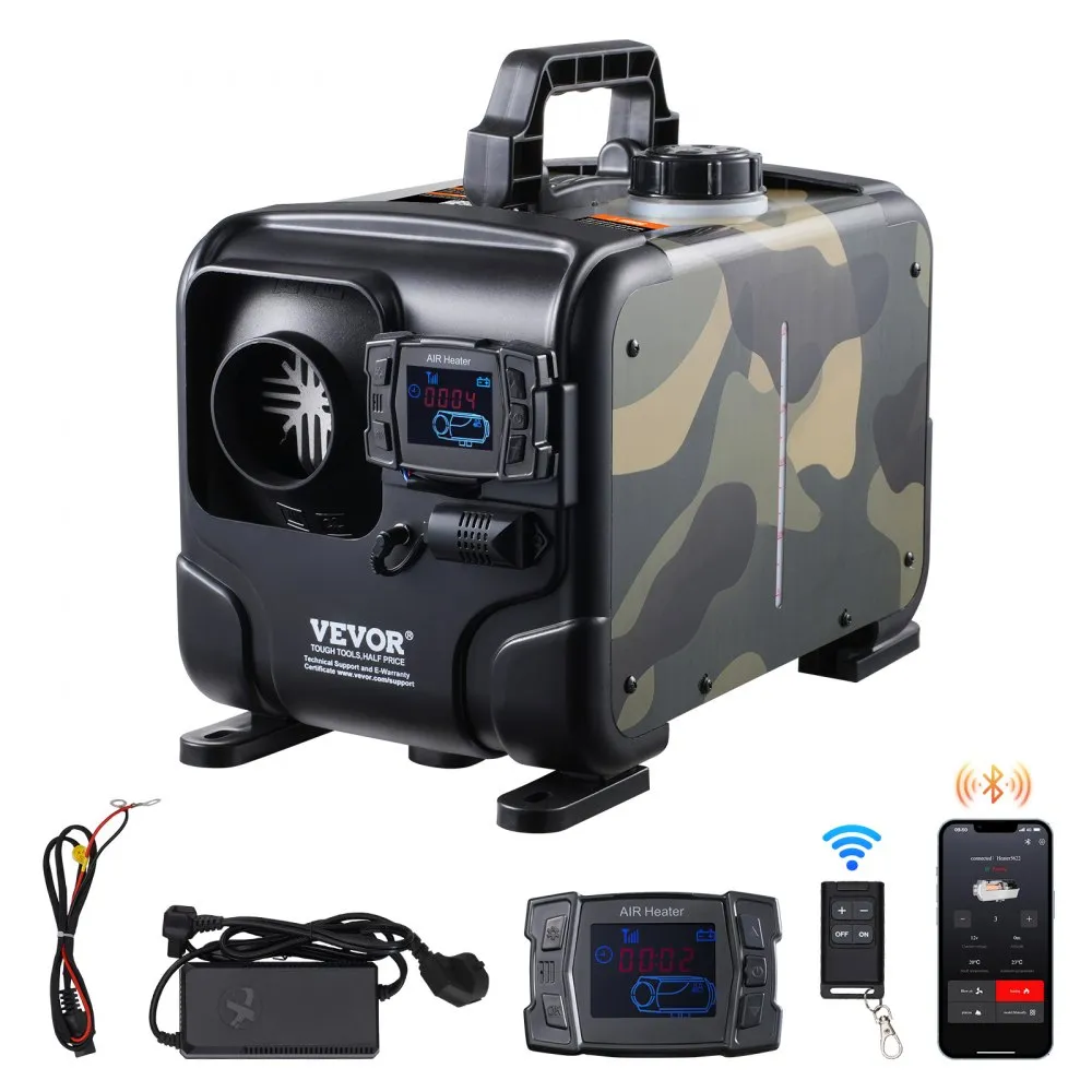 SIROCOURI , WEBASTO - Sirocou VEVOR 8KW, încălzitor de aer diesel multifuncțional 12V/24/220V, control prin aplicație Bluetooth, telecomandă și ecran de afișare, alarmă CO2 (dioxid carbon)