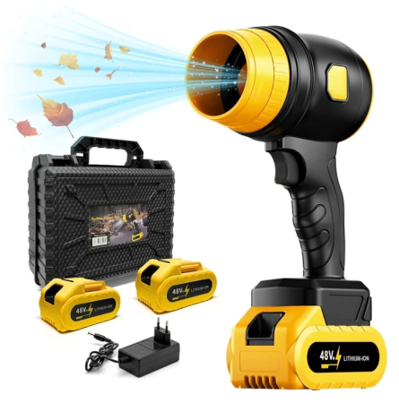 SCULE CONSTRUCTII - Suflanta Aer Portabila cu 2 Acumulatori 48V, 34000 RPM, Uscare Masina, Suflat Frunze, Yellow