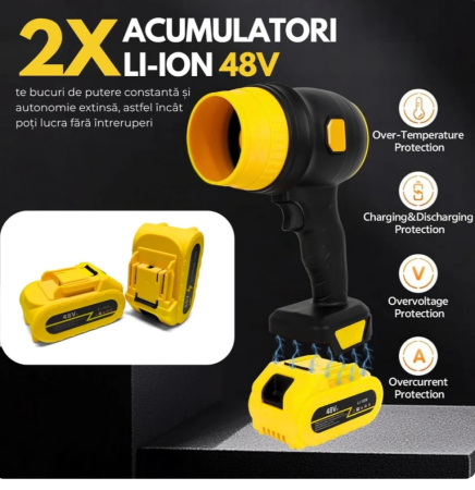 Suflanta Aer Portabila cu 2 Acumulatori 48V, 34000 RPM, Uscare Masina, Suflat Frunze, Yellow [1]