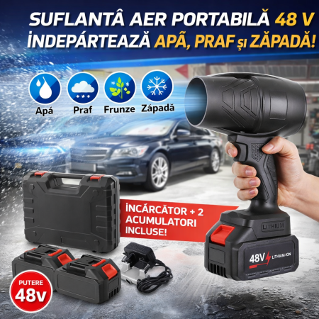 Produse - Suflanta aer portabila, indepartare apa, praf si zapada, negru, cu 2 acumulatori 48V