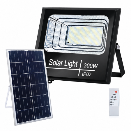 LAMPI SOLARE - SUNTEC Proiector solar 300W ​LED cu Telecomanda, Panou Fotovoltaic, Autonomie Mare, Senzor de lumina