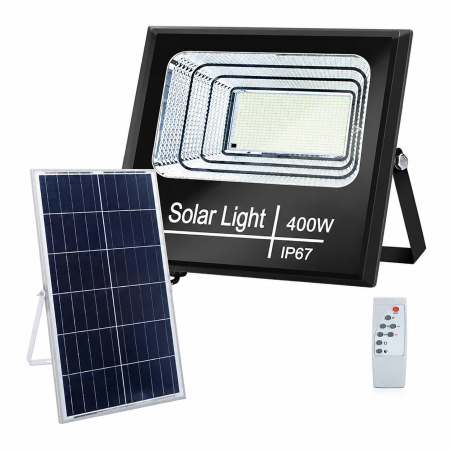 LAMPI SOLARE - SUNTEC Proiector solar 400W ​LED cu Telecomanda, Panou Fotovoltaic, Autonomie Mare, Senzor de lumina