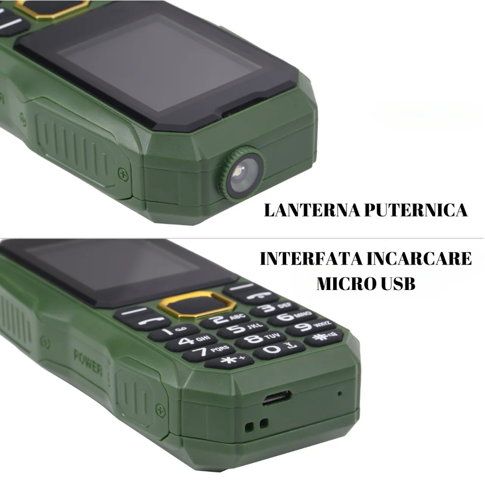 Telefon militar Dual SIM cu carcasa antisoc, acumulator 13000mAh, lanterna, radio FM si slot SIM, ideal pentru activitati outdoor si utilizare intensa [2]