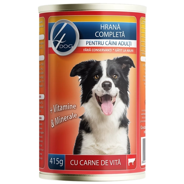 4DOG Conserva 415g Carne de Vita –  Bax 6 Bucati – Hrana Umeda Caini [2]