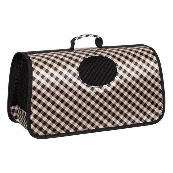 Geanta pentru Transport Animale Bej Neagra cu Carouri 48x22x26cm [1]