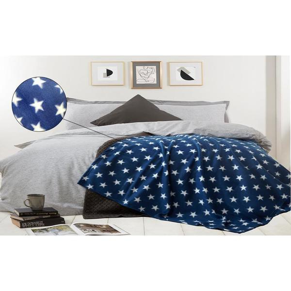 Patura Coccolino moale si pufoasa pentru 2 persoane, 200X230 cm, Albastru cu stelute [2]