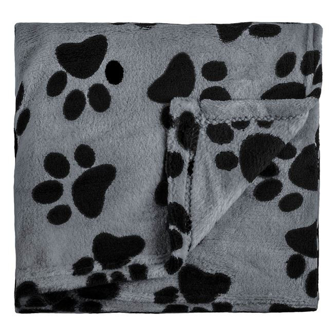 Patura pufoasa din fleece maro cu imprimeu labute, pentru caini si pisici, negru/ bej, 100 x 140 cm [1]