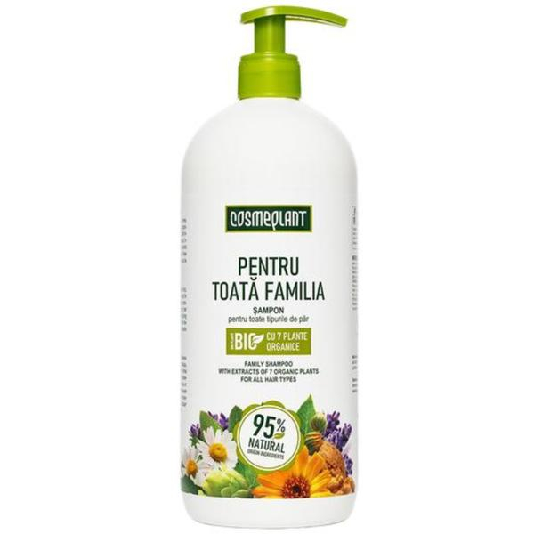 Sampon pentru toata familia cu extracte de salvie, hamei, nuca, romanita, lavanda, urzică și calendula organice Cosmeplant, 1000 ml [1]