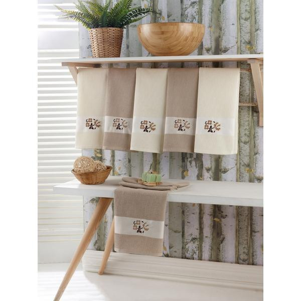 Set 12 prosoape de bucatarie, tesatura waffle, bumbac 100%, 40x60cm Bej [1]