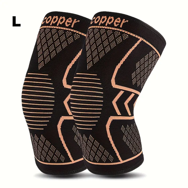Set 2 Genunchiere Compresive cu Fir de Cupru – Suport pentru Genunchi, Unisex, Negru/Bej [1]