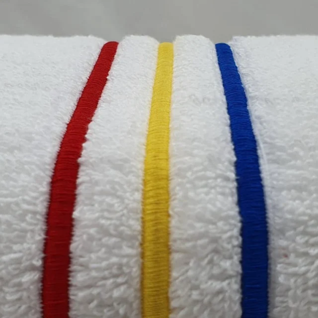 Set 3 prosoape de fata 50x90 cm, 100% Bumbac, alb cu dungi colorate [2]