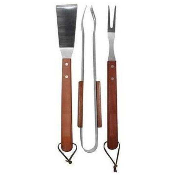 Set 3 Ustensile pentru Gratar din Otel Inoxidabil cu Maner Lemn [1]