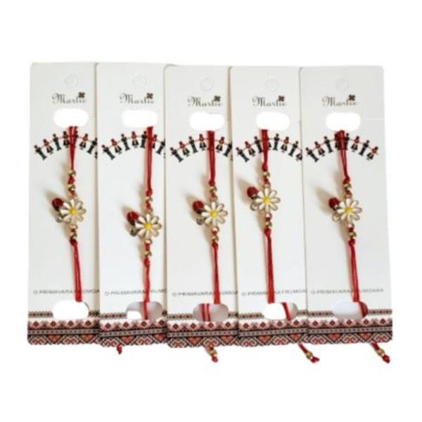 Set 5 Martisor Bratara, Snur Rosu reglabil, Floare cu Buburuza [1]