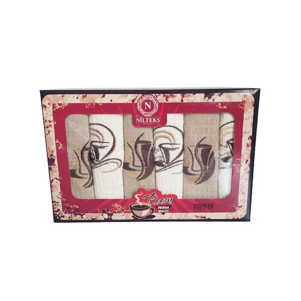 Set 6 prosoape bucatarie, 100 % bumbac, model cafea, 30x50 cm [1]
