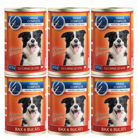 Pet Shop - 4DOG Conserva 415g Carne de Vita –  Bax 6 Bucati – Hrana Umeda Caini