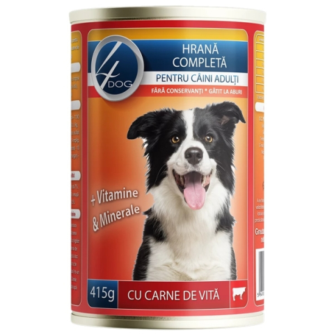 4DOG Conserva 415g Carne de Vita –  Bax 6 Bucati – Hrana Umeda Caini [1]