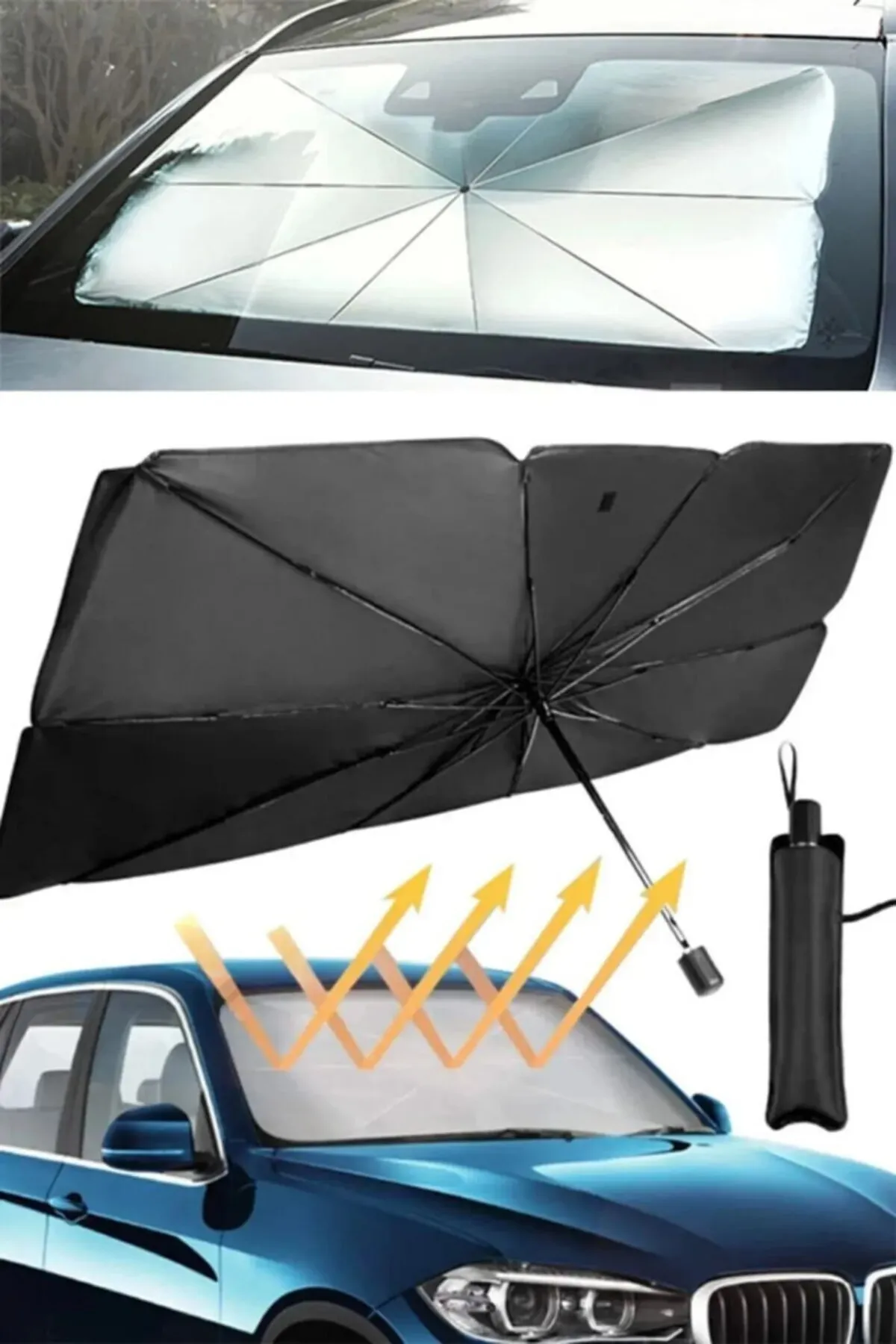 Accesorii Auto & Moto - Parasolar Auto Tip Umbrelă pentru Parbriz, cu Husă Inclusă – Dimensiune Universală 140x78 cm | Protecție Solară Rapidă și Compactă