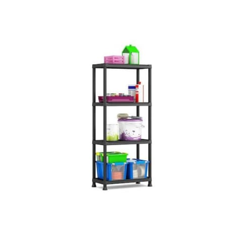 Home & Deco - Raft depozitare cu 4 polite, plastic negru, 60x30x135 cm